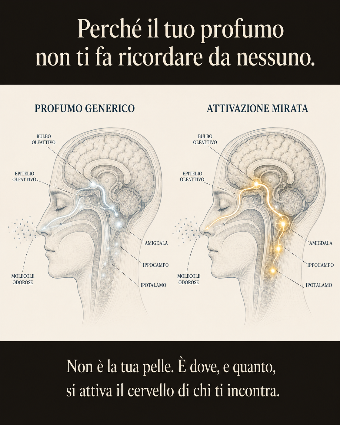 Confronto tra attivazione cerebrale di un profumo generico e di un'attivazione mirata: bulbo olfattivo, amigdala, ippocampo e ipotalamo