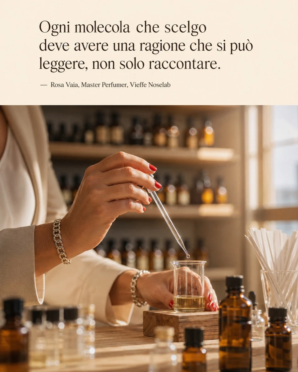Rosa Vaia, Master Perfumer, al lavoro nel laboratorio Vieffe Noselab